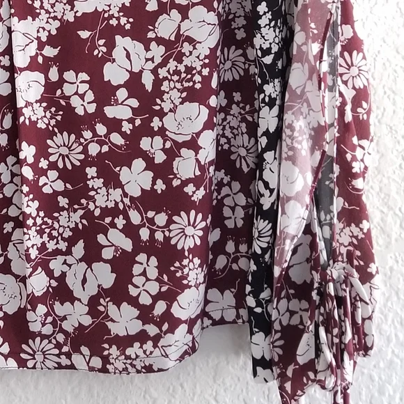 Yigal Azrouel Celosia Floral Round Neck Long Sleeve Black Maroon Blouse … - Picture 6 of 8